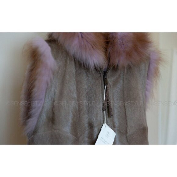 Brunello Cucinelli Reversible Fox Fur Vest Jacket Coat Monili Pink XS 38 2 - Picture 7 of 13